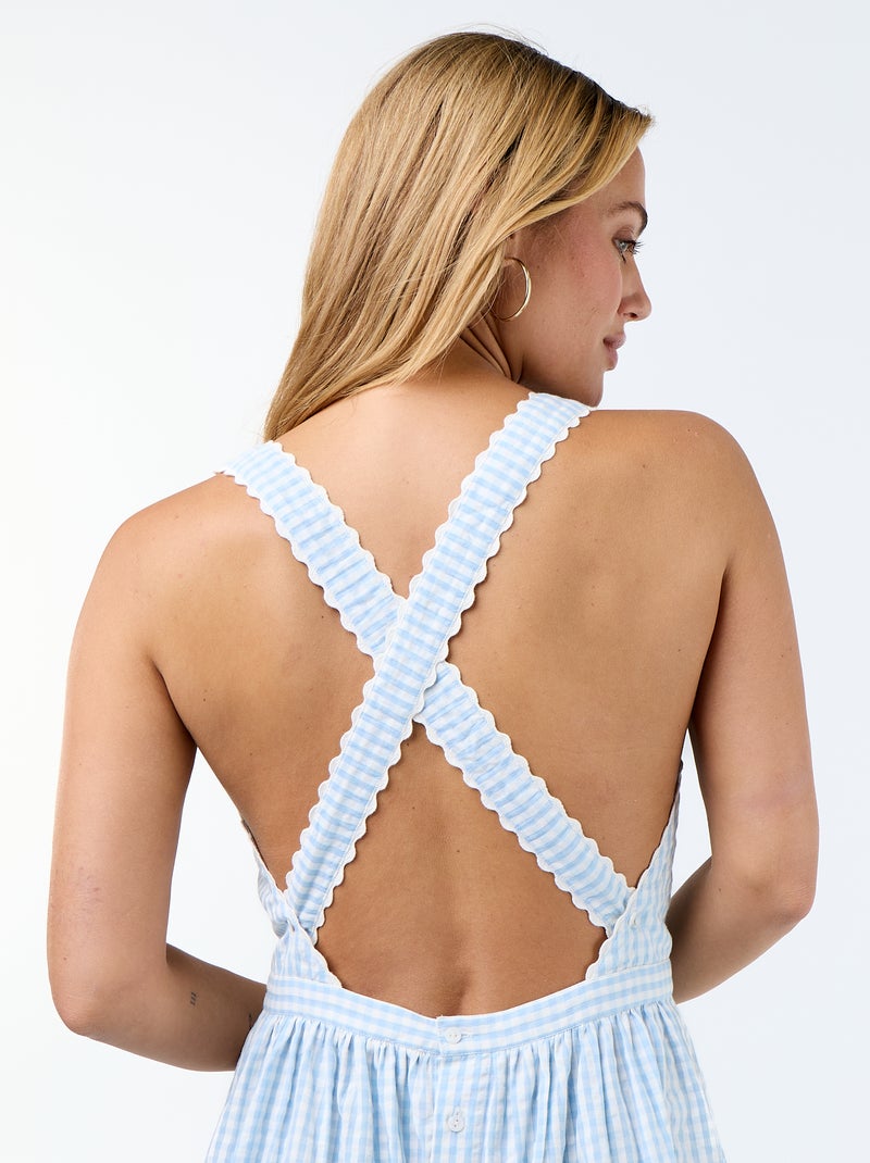 Lange jurk van gewafelde stof met gekruiste bandjes Blauw - Kiabi