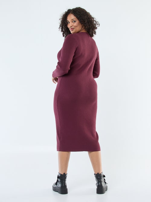 Lange jurk van ribstof met goudkleurige knopen - Kiabi