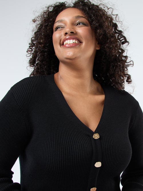 Lange jurk van ribstof met goudkleurige knopen - Kiabi