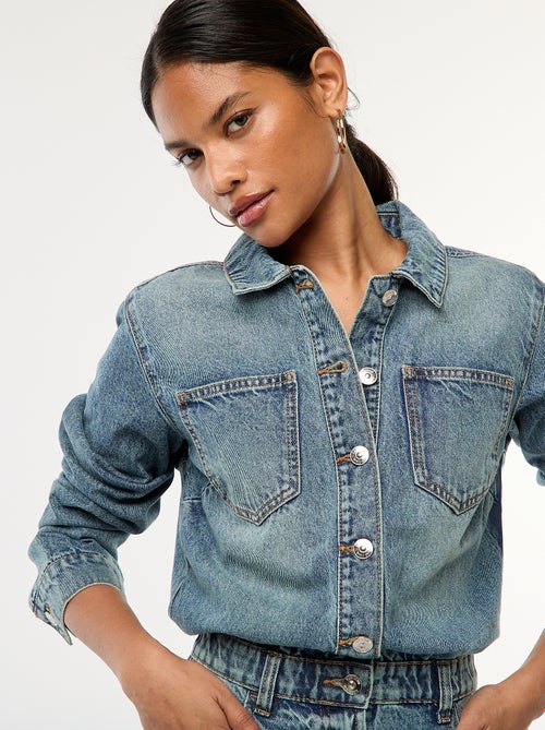 Lange jurk van spijkerstof met knoopsluiting - Kiabi