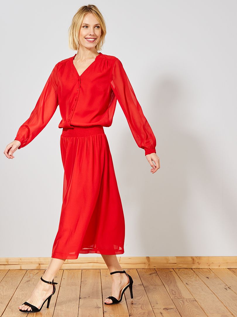 Lange jurk van voile rood - Kiabi