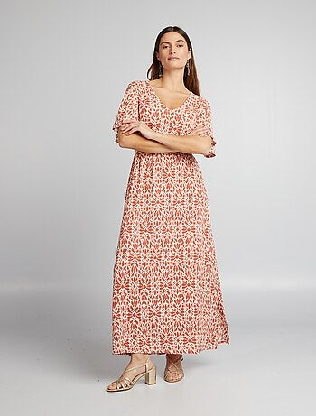 Lange jurk van wafelstof met print