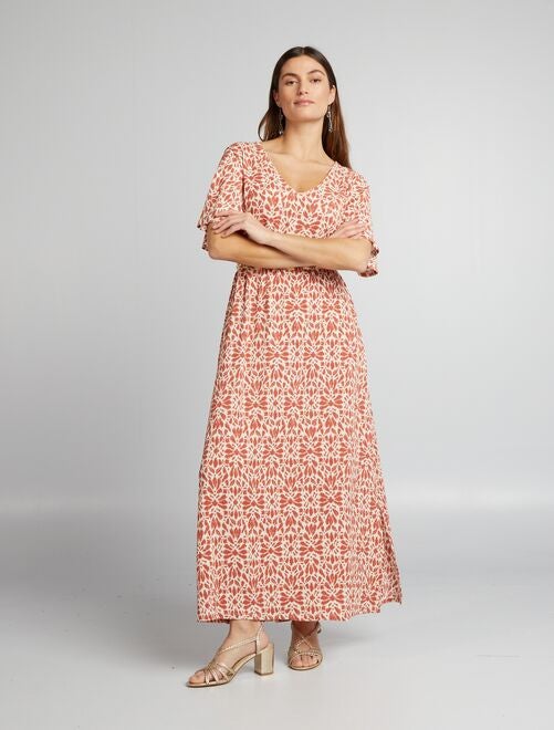 Lange jurk van wafelstof met print - Kiabi