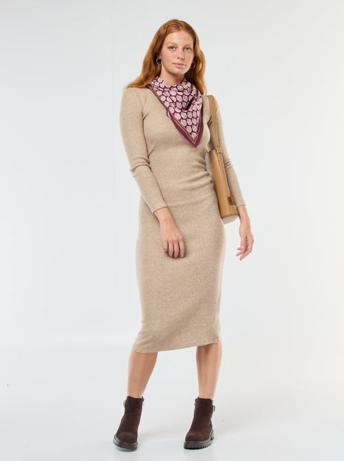 Lange jurk van zacht tricot met lange mouwen - Kiabi