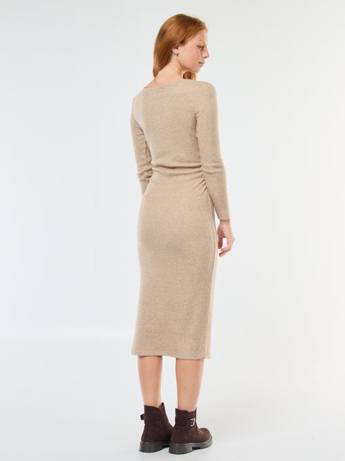 Lange jurk van zacht tricot met lange mouwen - Kiabi