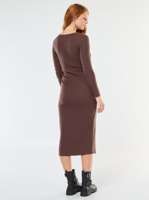 Lange jurk van zacht tricot met lange mouwen - Kiabi