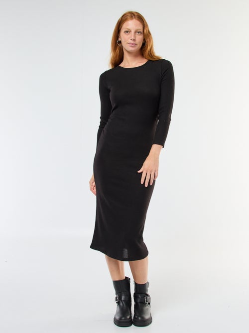 Lange jurk van zacht tricot met lange mouwen - Kiabi