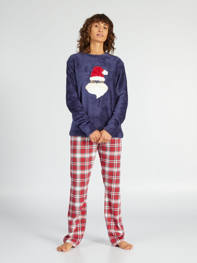 Lange kerstpyjama van velours - 2-delig BLAUW - Kiabi