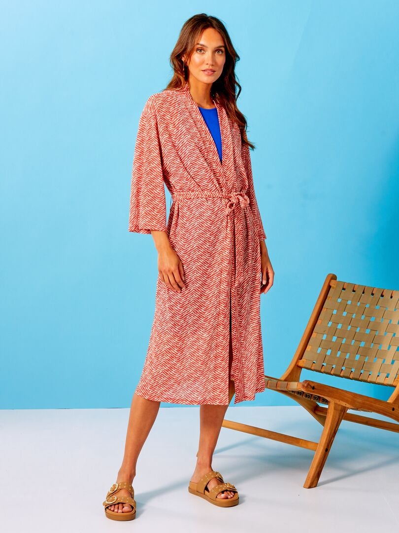 Lange kimono met print en ceintuur batik - Kiabi