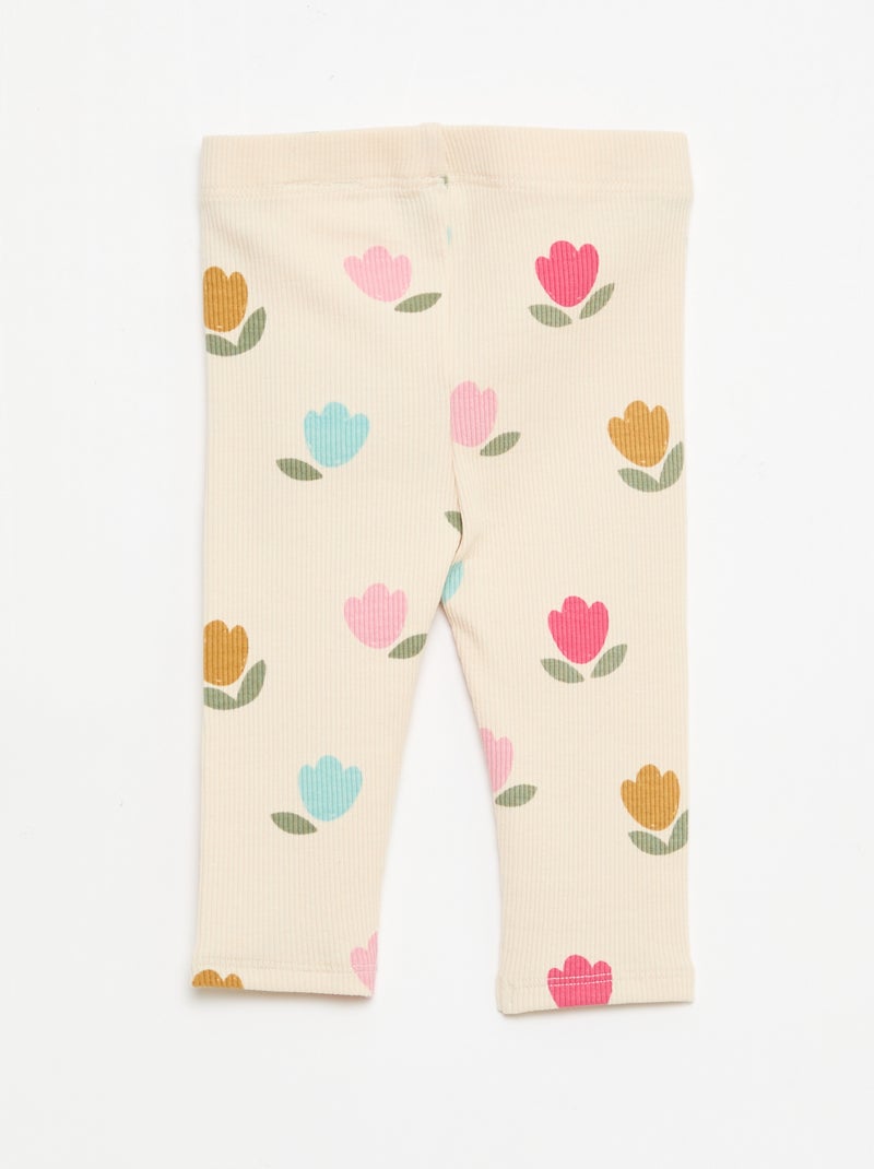 Lange legging van ribtricot met motiefje Wit - Kiabi