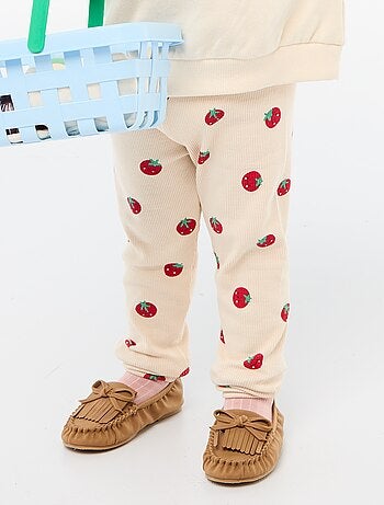 Lange legging van ribtricot met motiefje