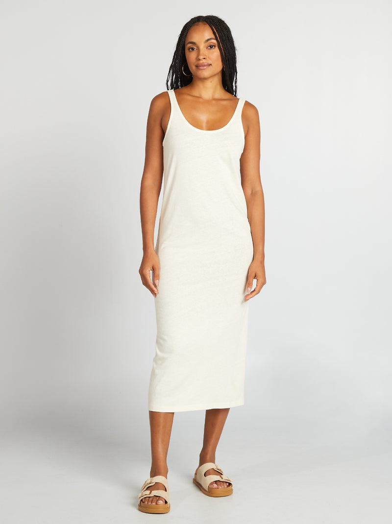 Lange linnen strandjurk WIT Dame Kiabi