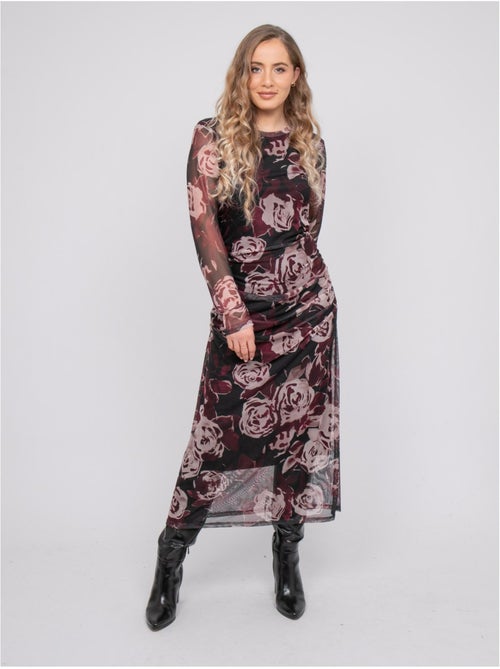 Lange mesh jurk met rozenprint irma - Kiabi