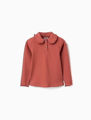 Lange mouw geribbelde t-shirt met rucheskraag