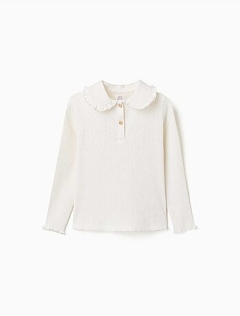 Lange mouw geribbelde t-shirt met rucheskraag
