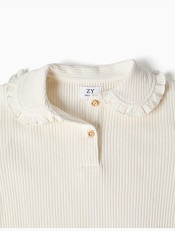 Lange mouw geribbelde t-shirt met rucheskraag