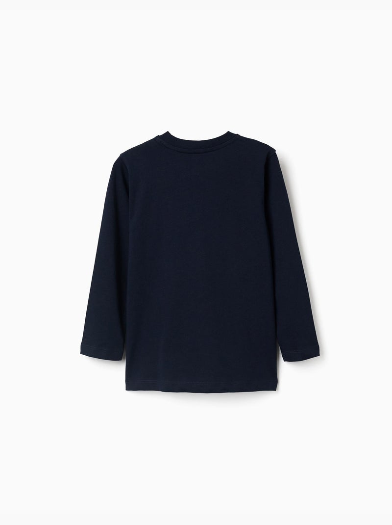 Lange mouw katoen t-shirt met ZY print Donkerblauw - Kiabi