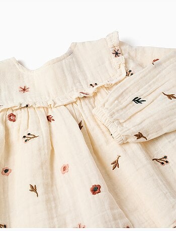 Lange mouw katoenen blouse met geborduurde bloemen