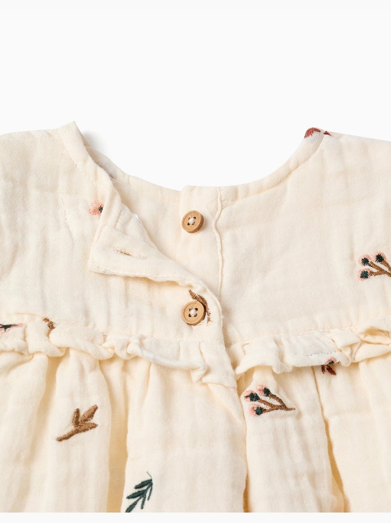 Lange mouw katoenen blouse met geborduurde bloemen Wit - Kiabi