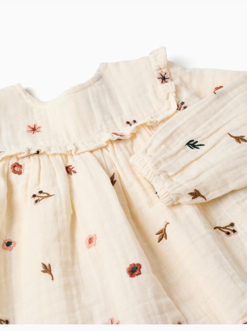 Lange mouw katoenen blouse met geborduurde bloemen Wit - Kiabi