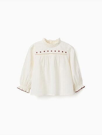 Lange mouw katoenen shirt met bloemen en ruches