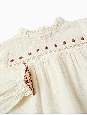 Lange mouw katoenen shirt met bloemen en ruches