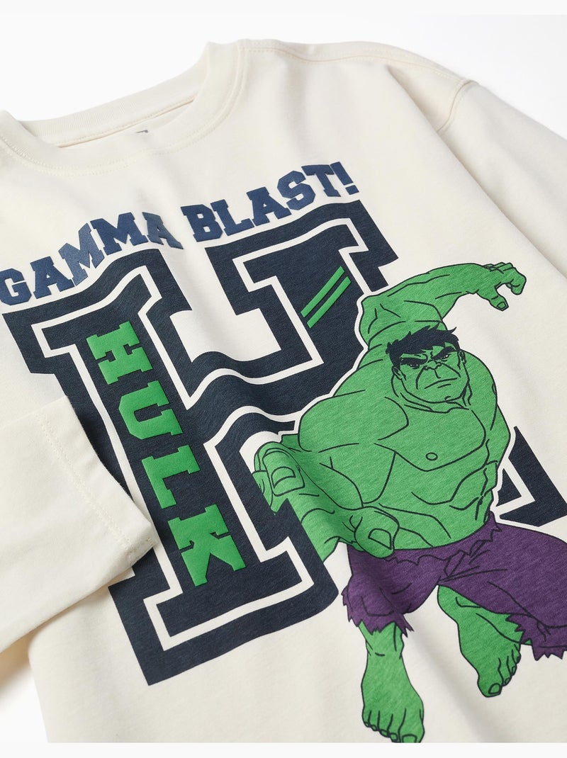 Lange mouw katoenen T-shirt met Hulk reliëfprint Wit - Kiabi