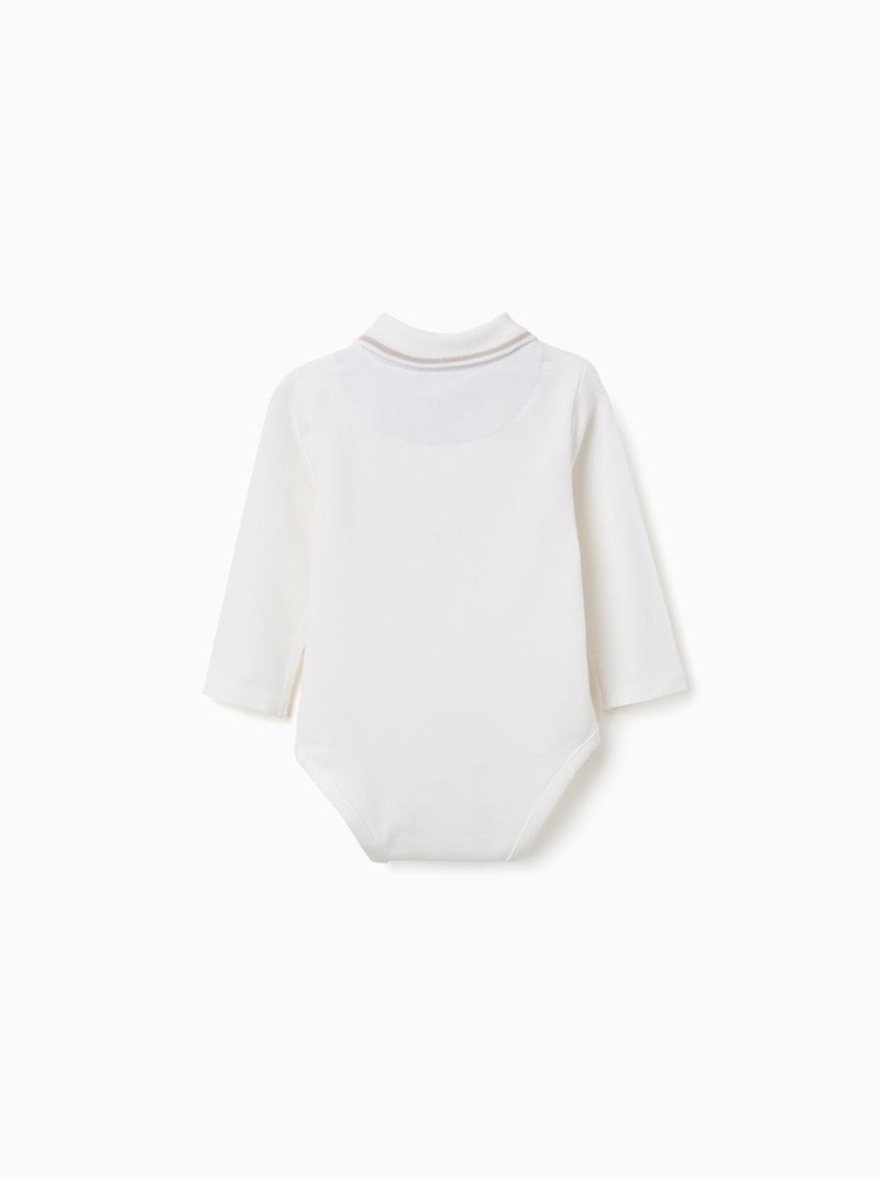 Lange mouw polo-romper met strepen Wit - Kiabi