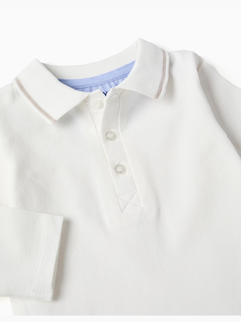 Lange mouw polo-romper met strepen Wit - Kiabi