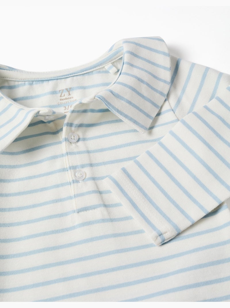 Lange mouw polo rompertje met strepen Lichtbeige - Kiabi