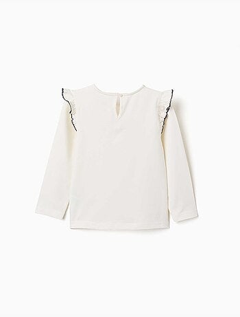 Lange mouw t-shirt met ruches en borduurwerk