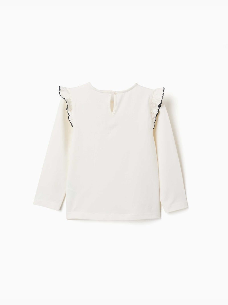Lange mouw t-shirt met ruches en borduurwerk Wit - Kiabi
