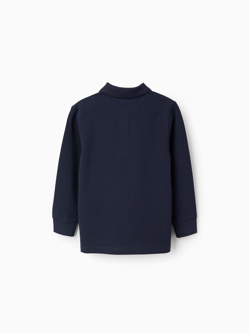 Lange mouwen katoenen poloshirt Donkerblauw - Kiabi