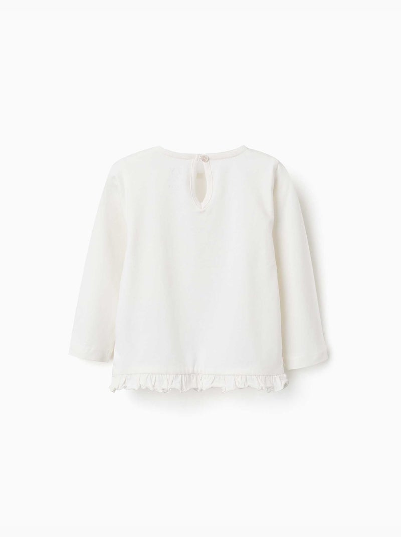 Lange mouwen katoenen T-shirt met gerafelde zoom Wit - Kiabi
