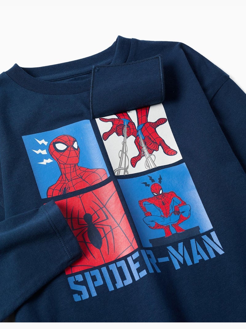 Lange mouwen katoenen T-shirt met Spider-Man print Donkerblauw - Kiabi