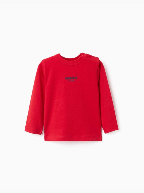 Lange mouwen katoenen T-shirt met ZY reliëfprint - Kiabi