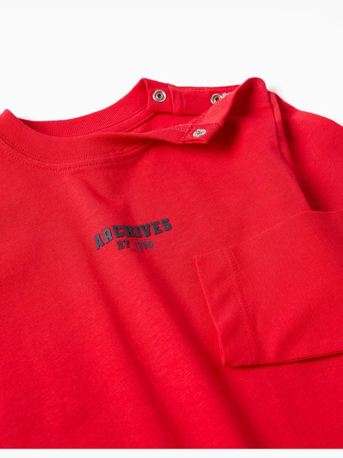 Lange mouwen katoenen T-shirt met ZY reliëfprint - Kiabi