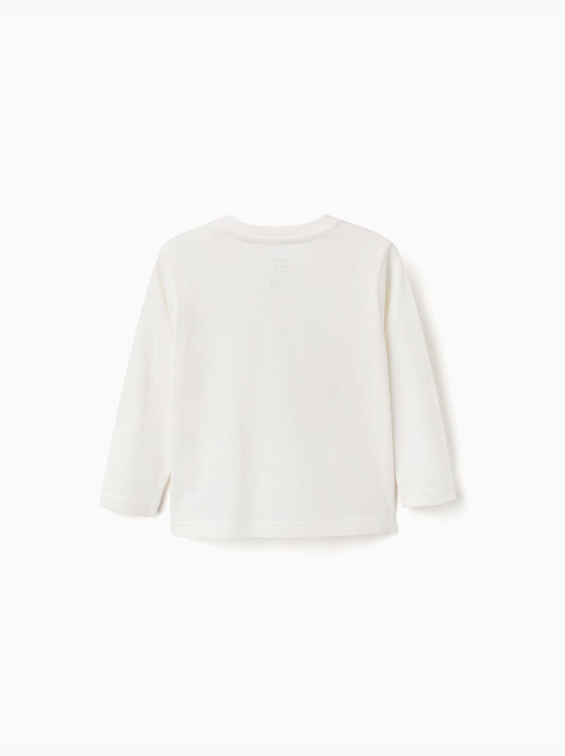 Lange mouwen katoenen T-shirt met ZY reliëfprint Wit - Kiabi