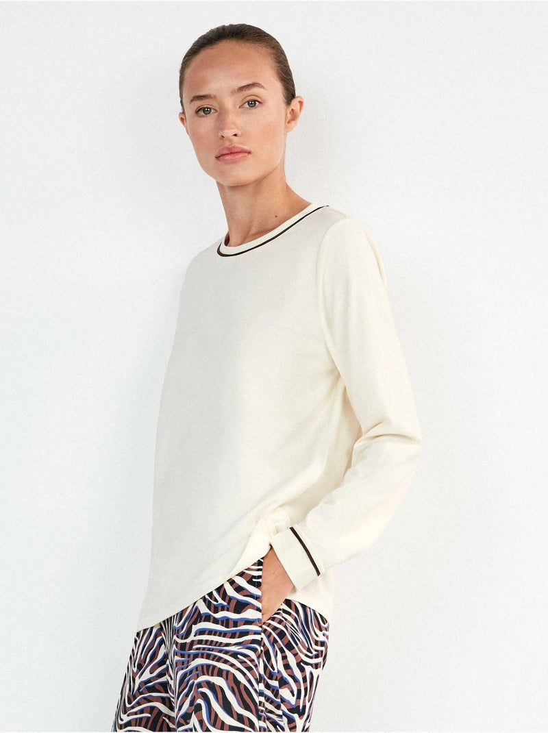 Lange mouwen t-shirt met contrasterende biezen Beige - Kiabi