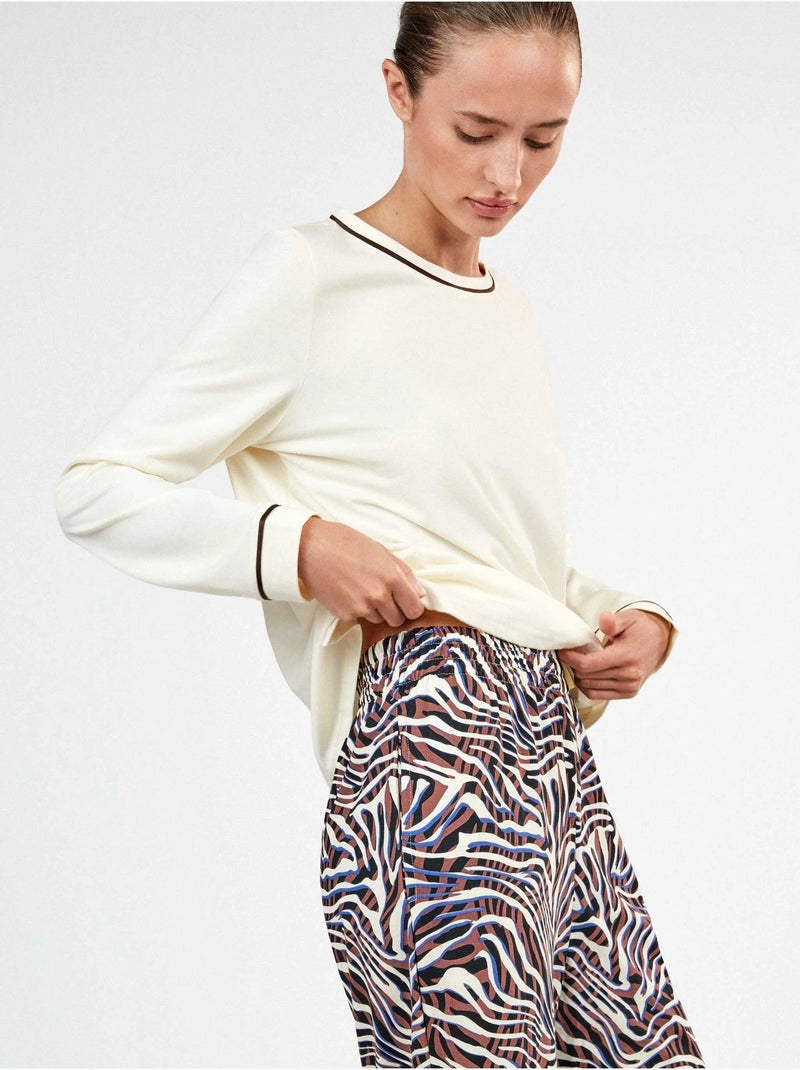 Lange mouwen t-shirt met contrasterende biezen Beige - Kiabi