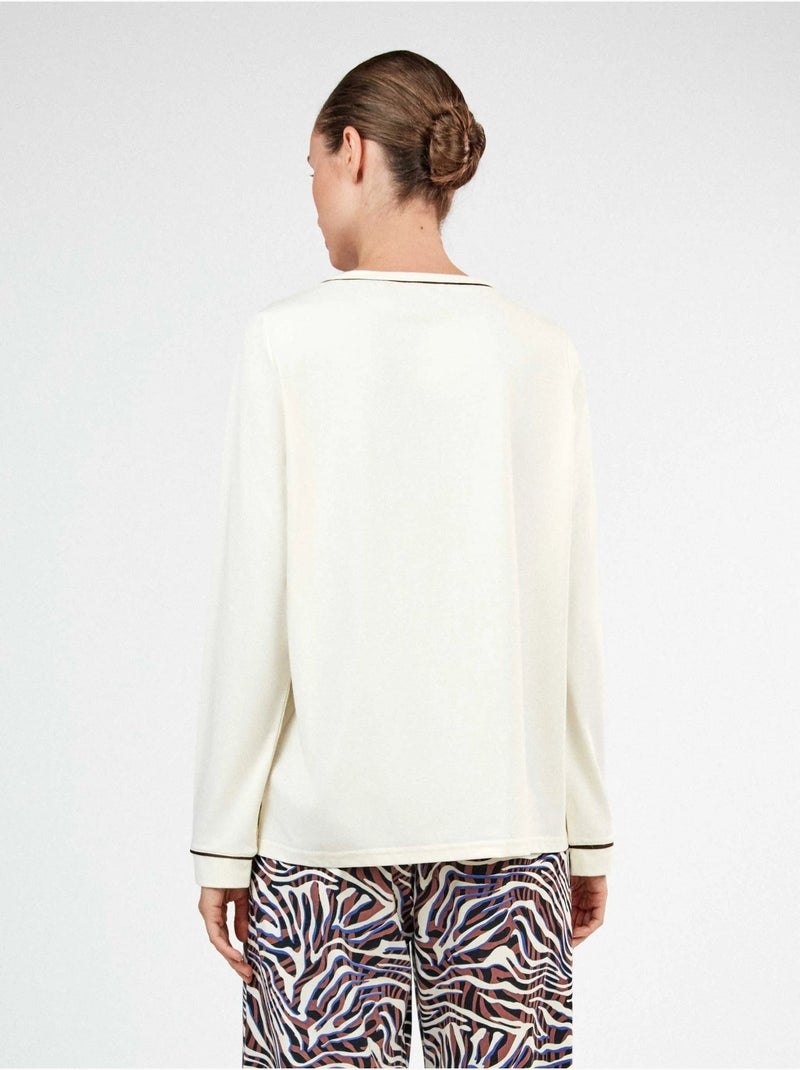 Lange mouwen t-shirt met contrasterende biezen Beige - Kiabi