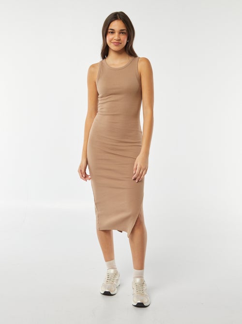 Lange, mouwloze, strakke jurk van ribtricot - Kiabi