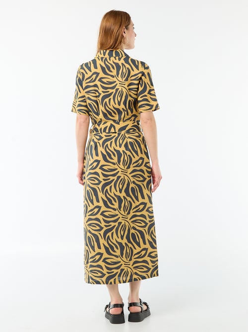 Lange overhemdjurk met korte mouwen van katoen en linnen - Kiabi