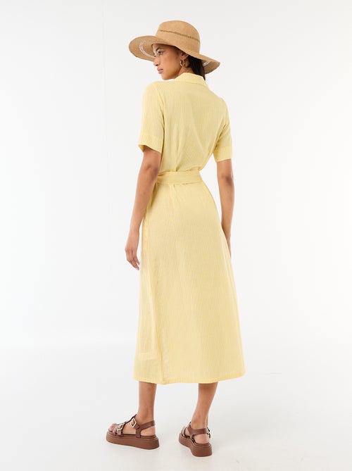 Lange overhemdjurk met korte mouwen van katoen en linnen - Kiabi