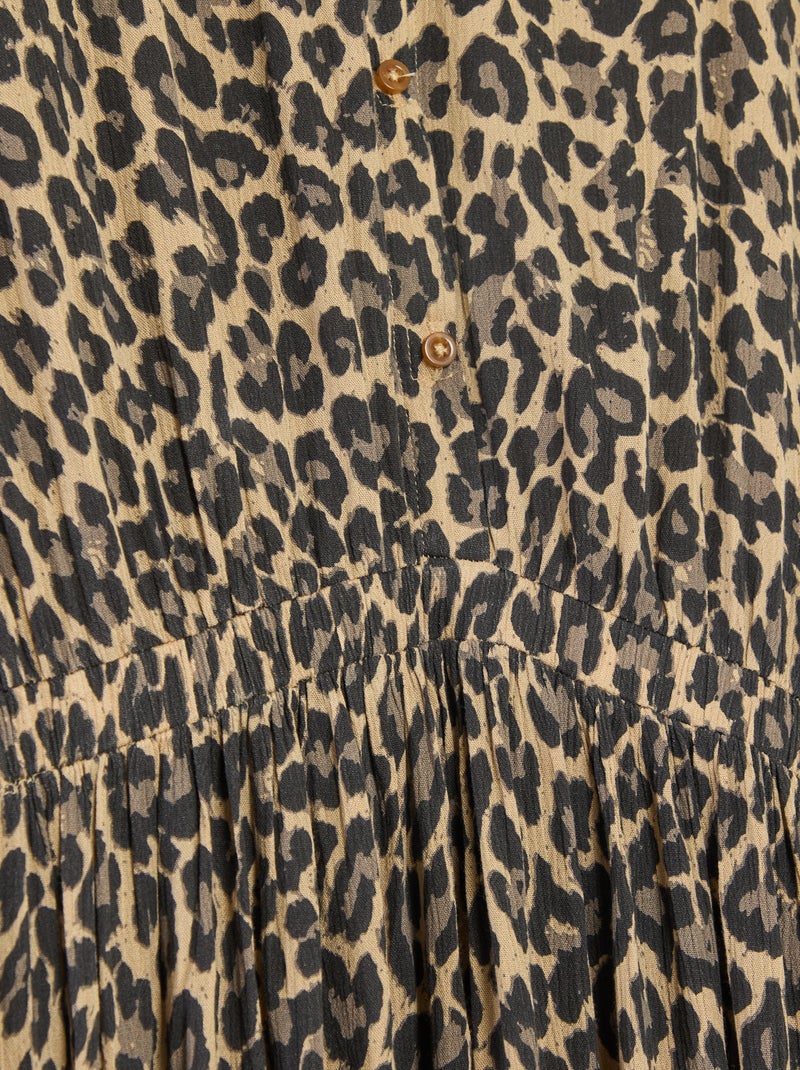 Lange overhemdjurk met luipaardprint - adaptieve collectie Biege - Kiabi