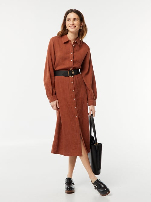 Lange overhemdjurk van luchtig katoen - Kiabi