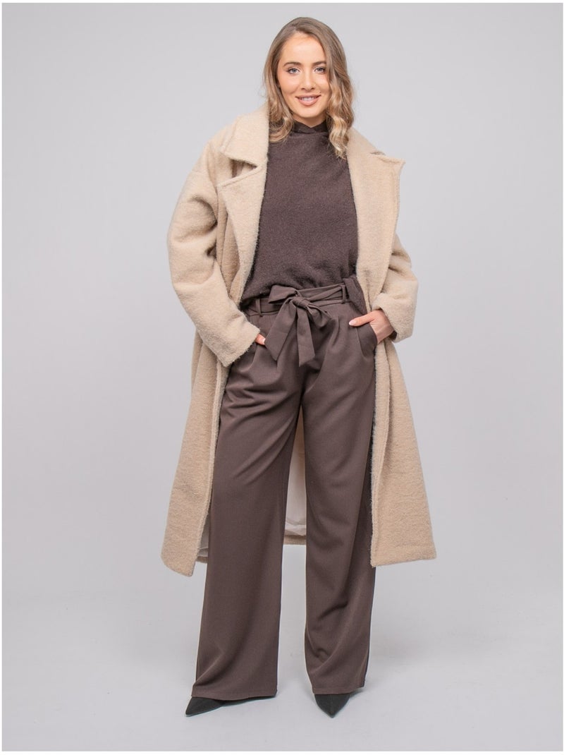 Lange oversized jas van bouclébreisel uven Beige - Kiabi