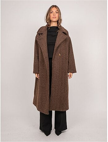 Lange oversized jas van bouclébreisel uven