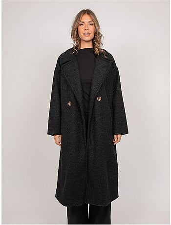 Lange oversized jas van bouclébreisel uven