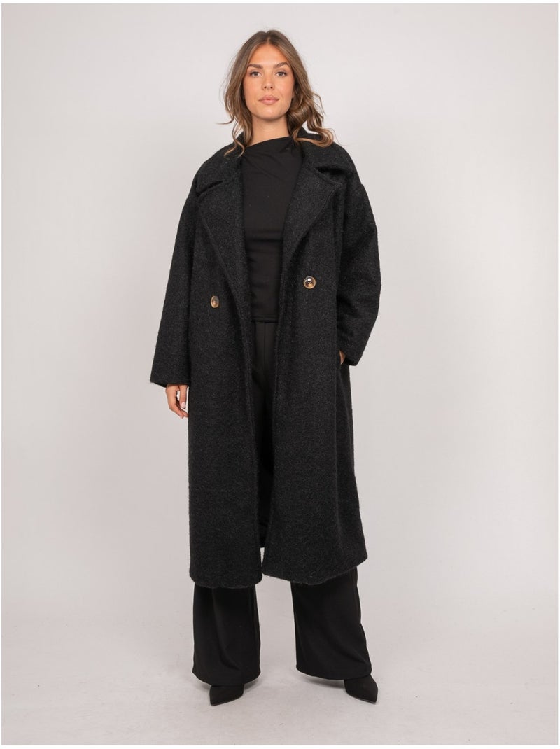 Lange oversized jas van bouclébreisel uven Zwart - Kiabi